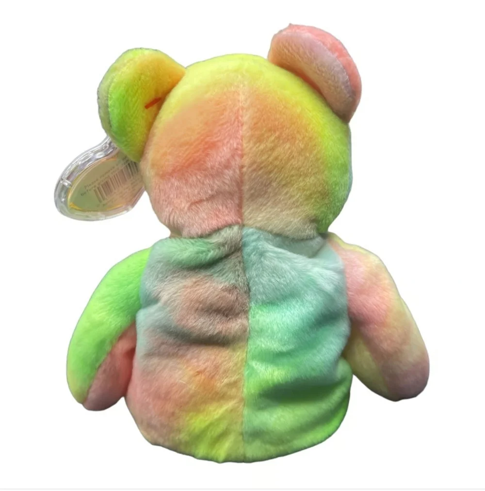 TY Beanie Baby Peace Bear Neon Color Blocks 1996 Collectible Stuffed Toy NWT